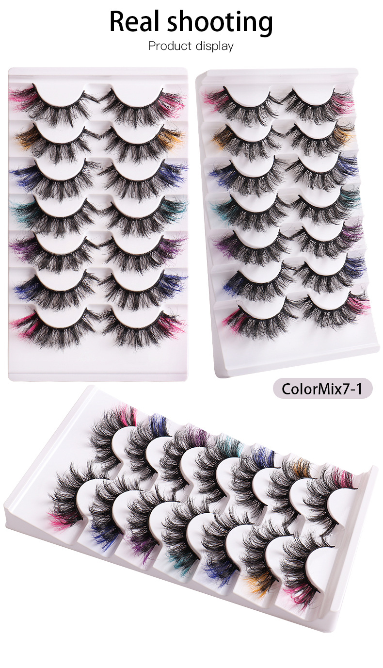 False Eyelashes Colored Fluffy Mink Lashes Curl Fake Eyelashes 8D Dramatic Wispy Lashes Extensions Natural Look Color Mixed 7 Pairs