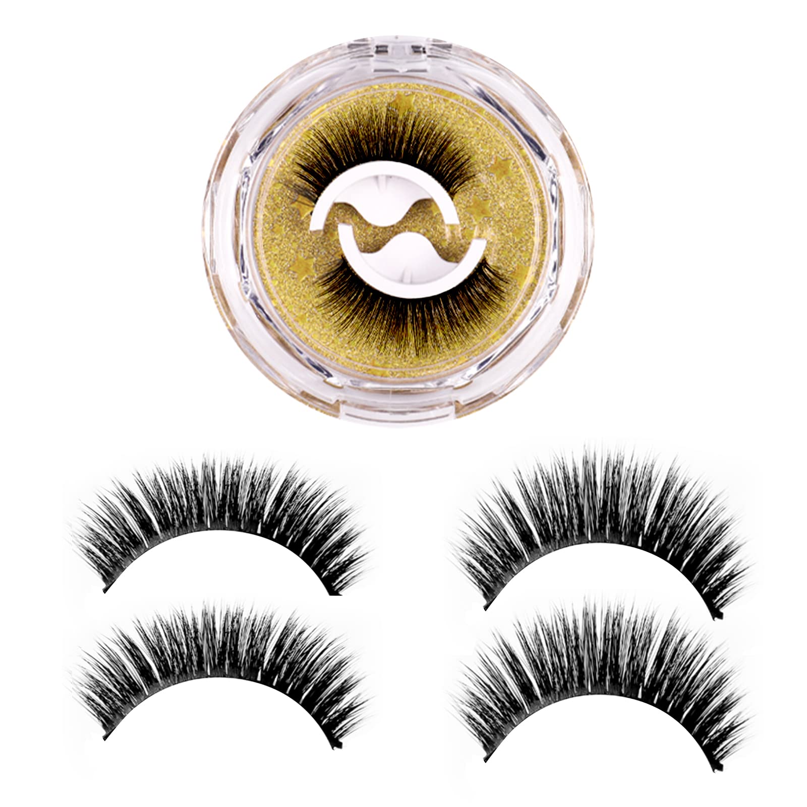 (FZ5~01) Self Adhesive False Eyelashes Fake Eyelashes Extensions False Lashes with Tweezers No Glue No Eyeliner Natural Looking Reusable 5 Pairs