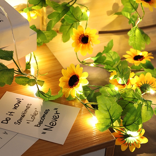 Sunflower Fairy Lights Battery Operated 2M/20 LED String Lights Decorative Artificial Flower Garland