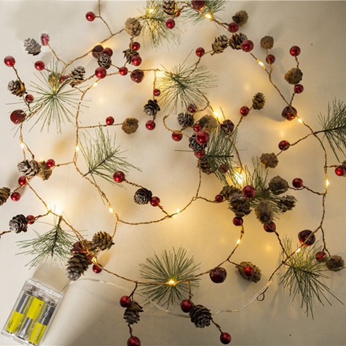 Christmas Pinecone Lights Battery Operated 20 LED Red Berry with Pine Cone Fall Decor Garland Lights Indoor Outdoor Thanksgiving Decorations Christmas Party