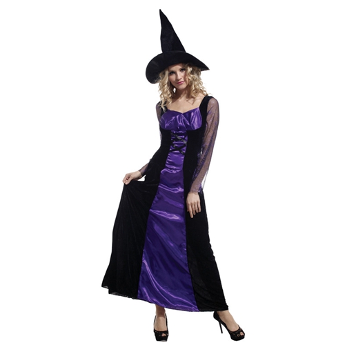 Adult Ladies Classic Purple Witch Fancy Dress Halloween Costume & Hat Book Week Outfit