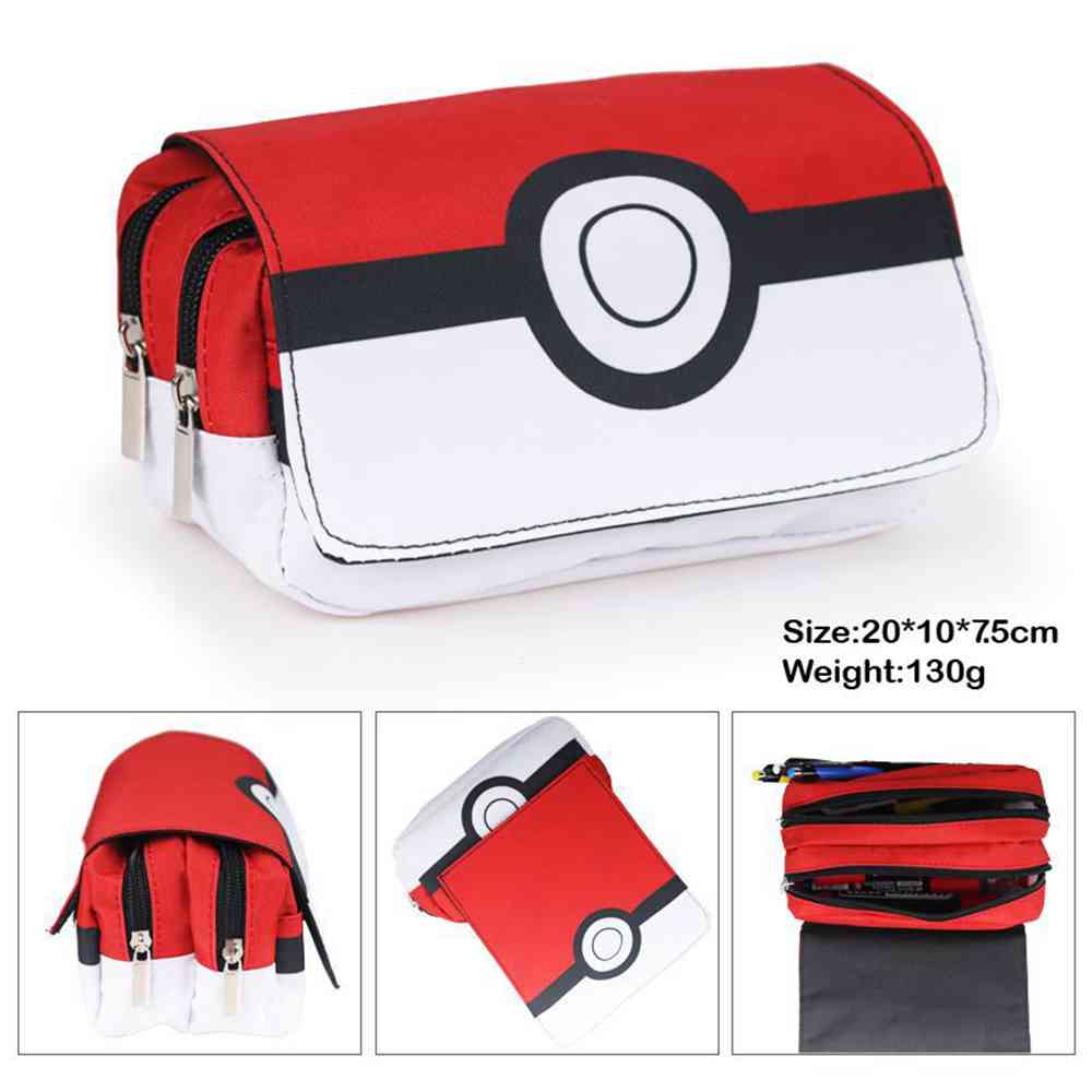 (Pokémon Pikachu 01) Pokémon Pikachu Large Capacity Anime Pen Case Pencil Case for Kid Cartoon Pencil Bag Pouch Holder Desk Organizer with Multi Compartments for Childrens Students Office School Gift