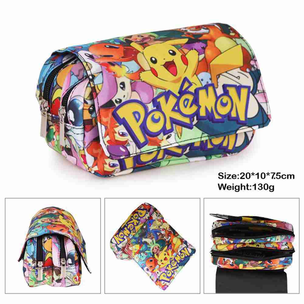 (Pokémon Pikachu 01) Pokémon Pikachu Large Capacity Anime Pen Case Pencil Case for Kid Cartoon Pencil Bag Pouch Holder Desk Organizer with Multi Compartments for Childrens Students Office School Gift