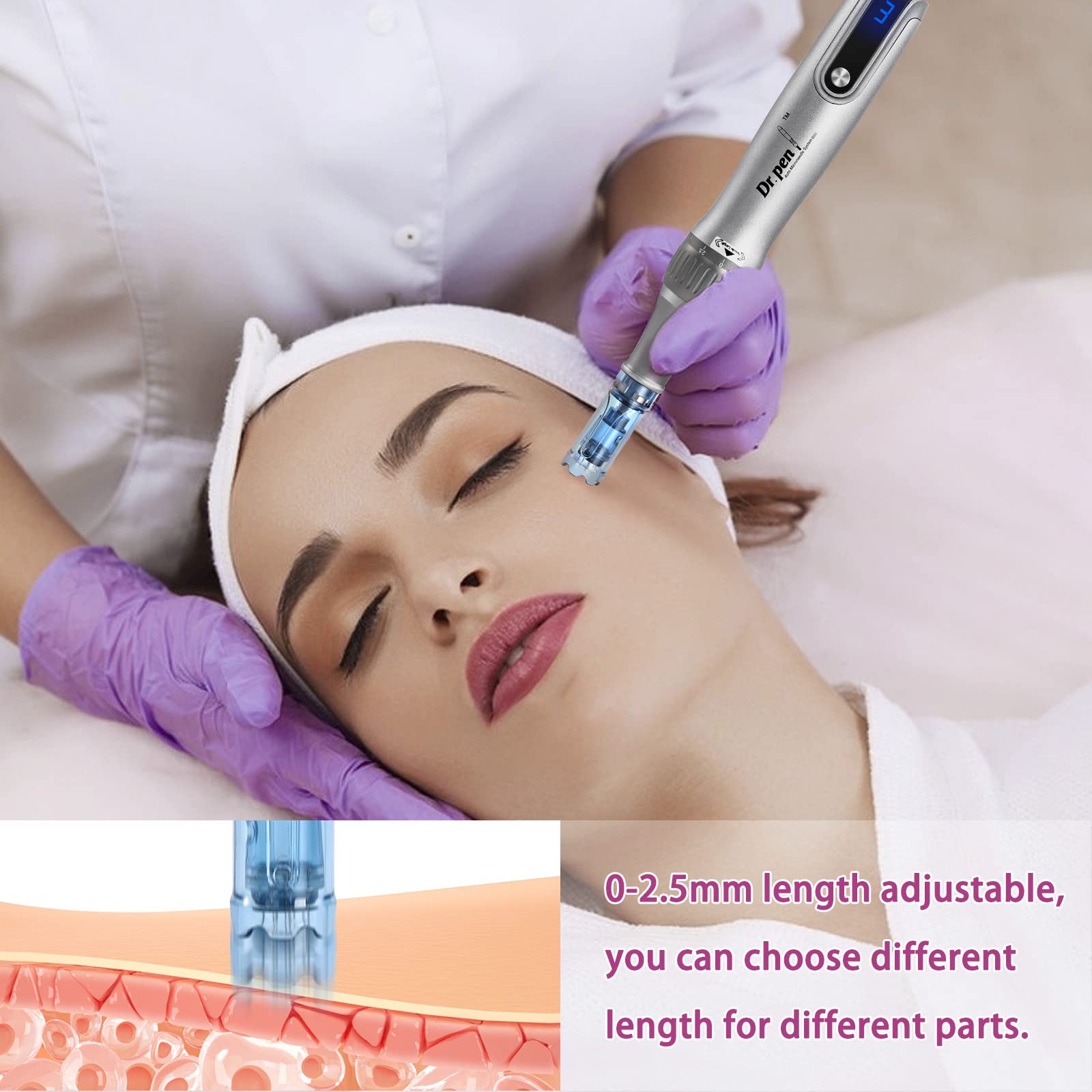 Dr.pen Microneedling Professional Dermapen M8S Wireless Derma Roller Pen with 6pcs 12PIN 36PIN Replacement Cartridges Needle 6 Speed Levels Adjustable