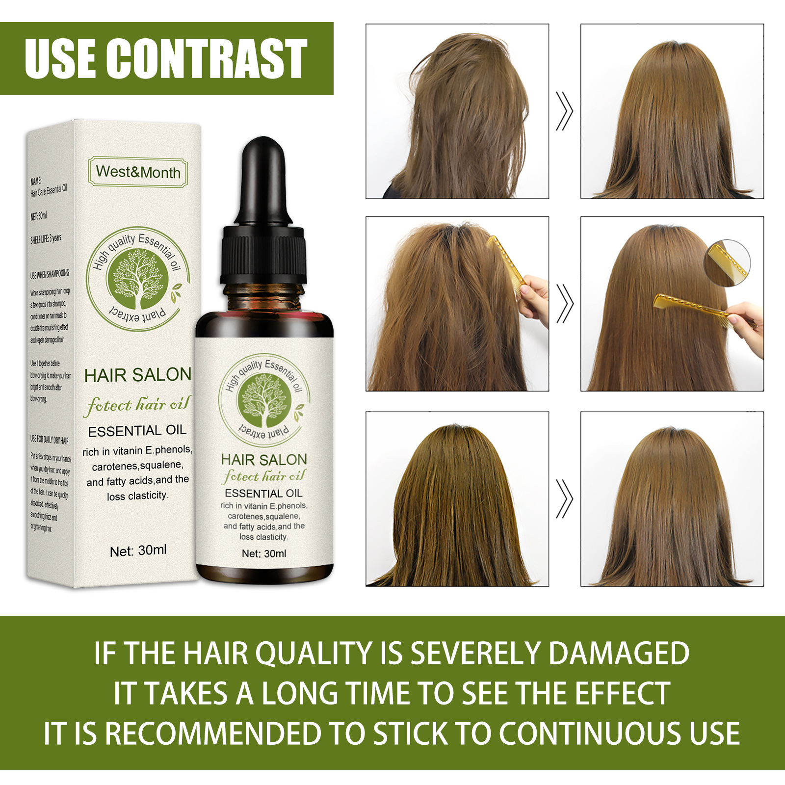 Hair Care Essential Oil Hair Treatment Serum Improve Dry Hair Prevent Frizz Split Ends and Repair Damage Hair 30ml