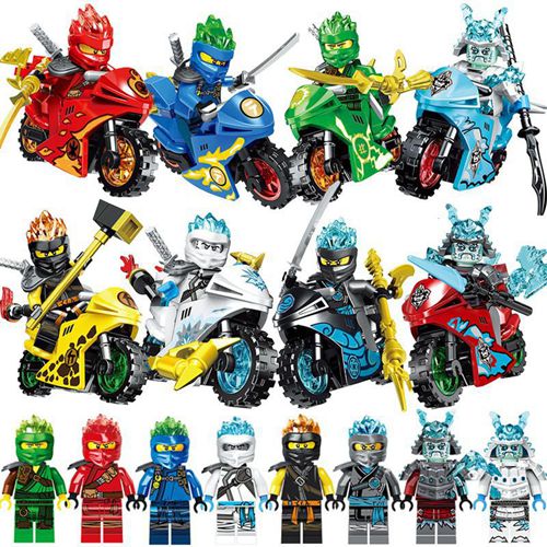 8Pcs Ninjago Motorcycle Minifigures Ninja Mini Figures Fits Blocks Toy Christmas Halloween Gift