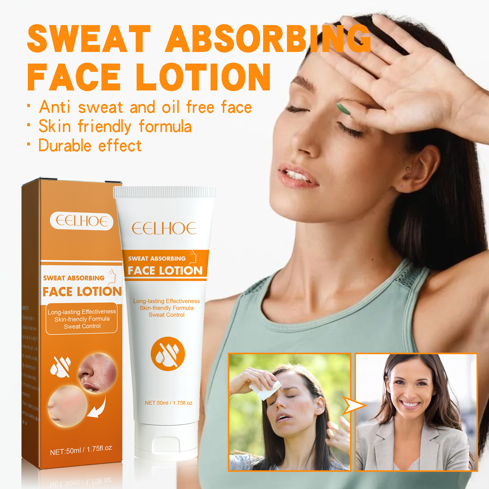 Sweat Absorbing Face Lotion Long Lasting Refreshing Oil Control Antiperspirant Anti Sweating Cream Makeup Base for Men and Women
