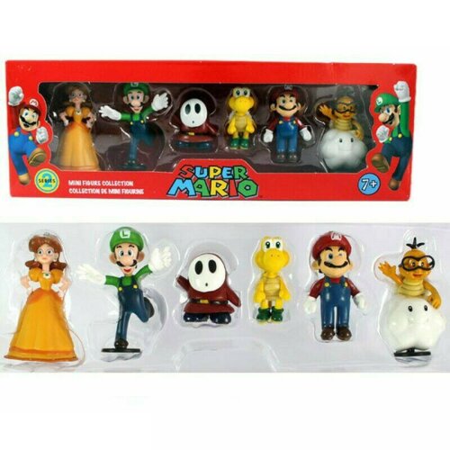 6PCS Super Mario Bros Action Figure Toys Dolls Luigi Yoshi Mushroom Kid Gift