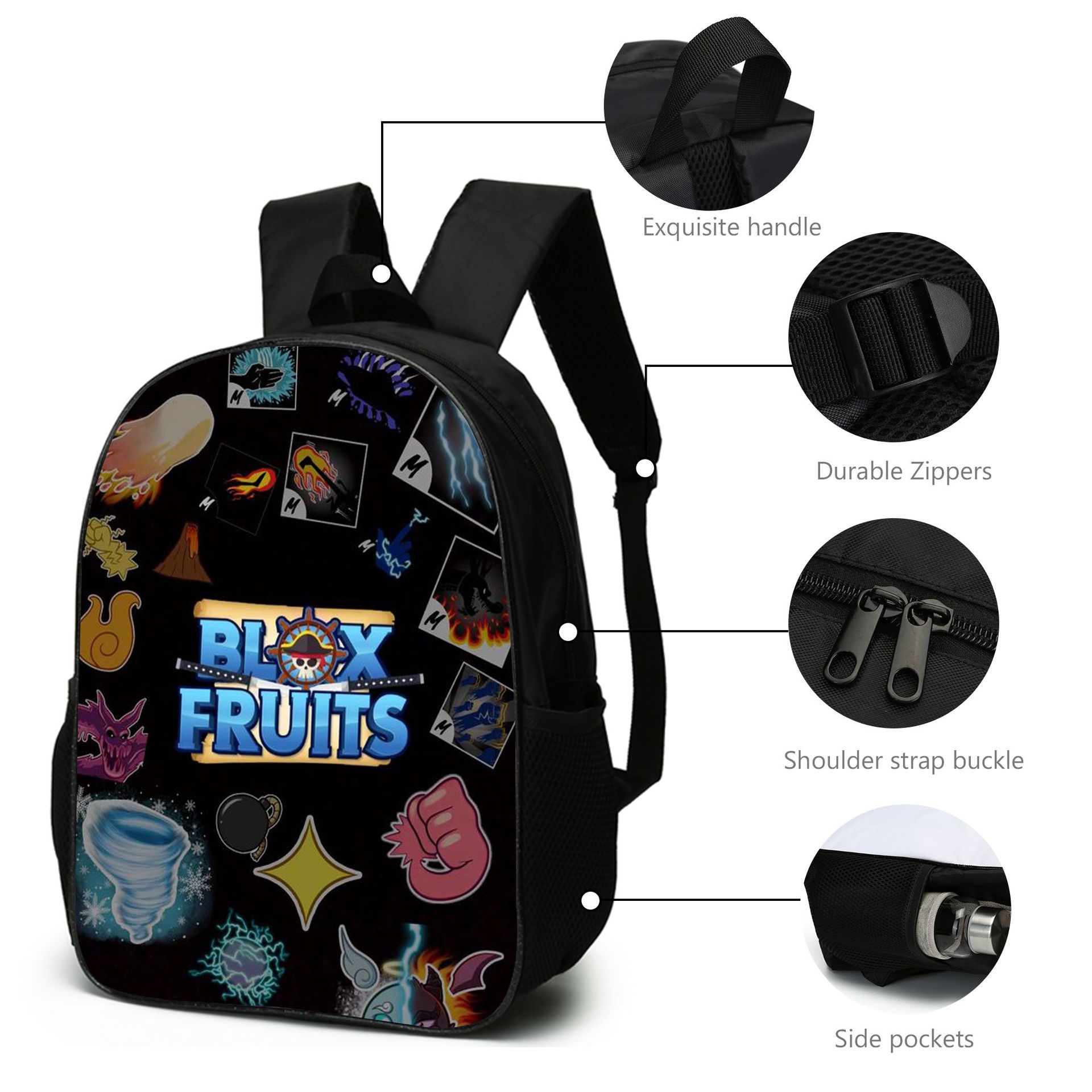 3Pcs Roblox Blox Fruits Backpack Set 3D Printed Cartoon School Bags Students and Game Fans Teens Birthday Gift