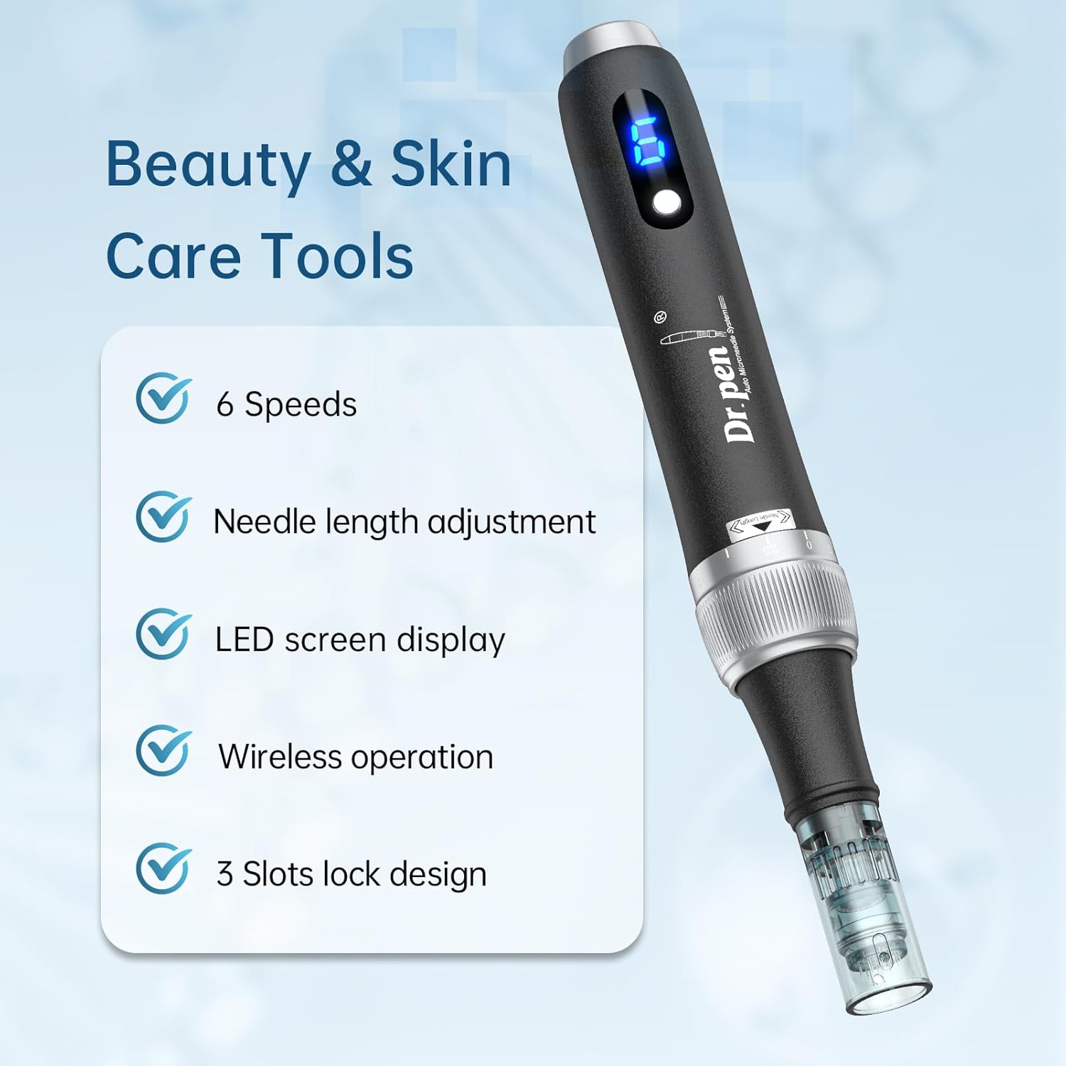 (Black) Dr. Pen M7S Professional Microneedling Pen Electric Skin Care Tool Adjustable Speeds Rechargeable Wrinkle Reduction Acne Scars Skin Brightening Pore Minimizing