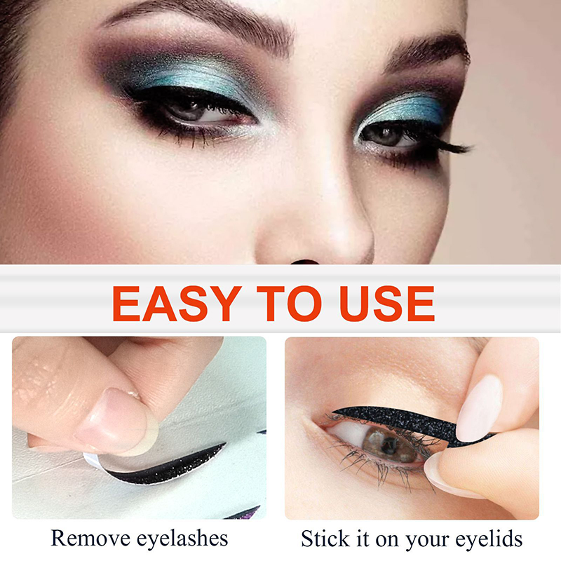 (Black A) Waterproof Double Eyelid Line Stickers Glitter Eyeliner Sticker Set Reusable Eye Makeup Fake Self Adhesive Sticker Beauty Accessories Eye Cosmetics 6 pairs