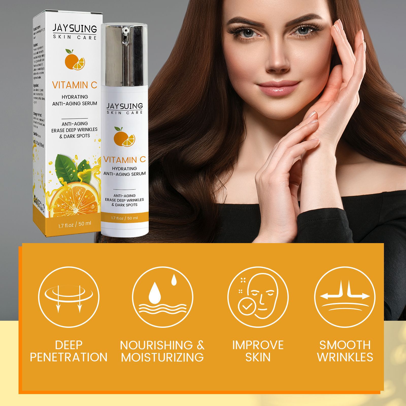 Vitamin C Serum For Hydrating Face Whitening Hyaluronic Acid Anti Wrinkle Brighten Dark Spot Freckle Essence Fade Fine Line Firming Facial Essence Skincare Nourish