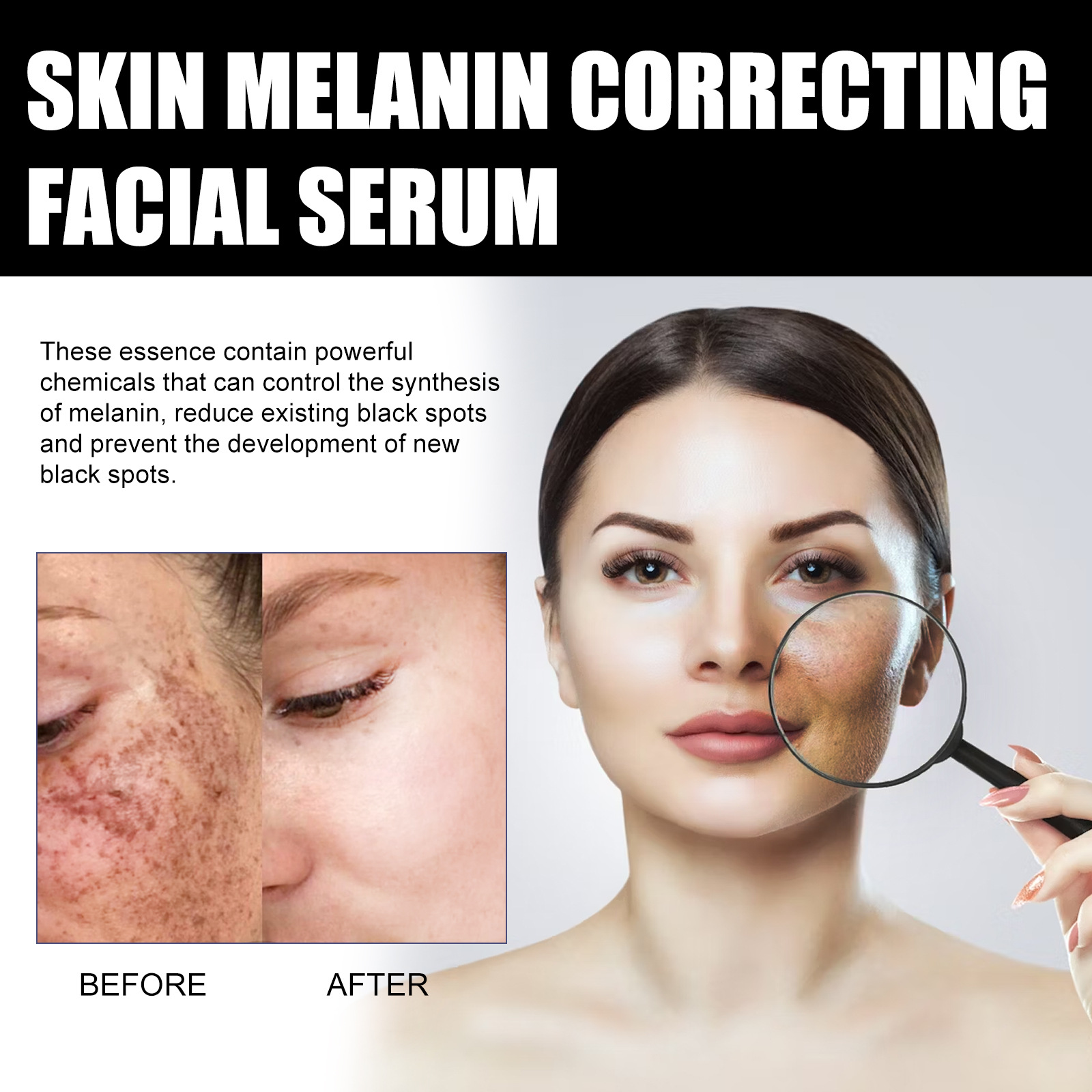 EELHOE Skin Melanin Correcting Serum Fade Dark Spots Anti Freckle Melasma Remover Dull Skin Nourish Lighten Pigment Blemish Glow Vitamin C Face Essence.