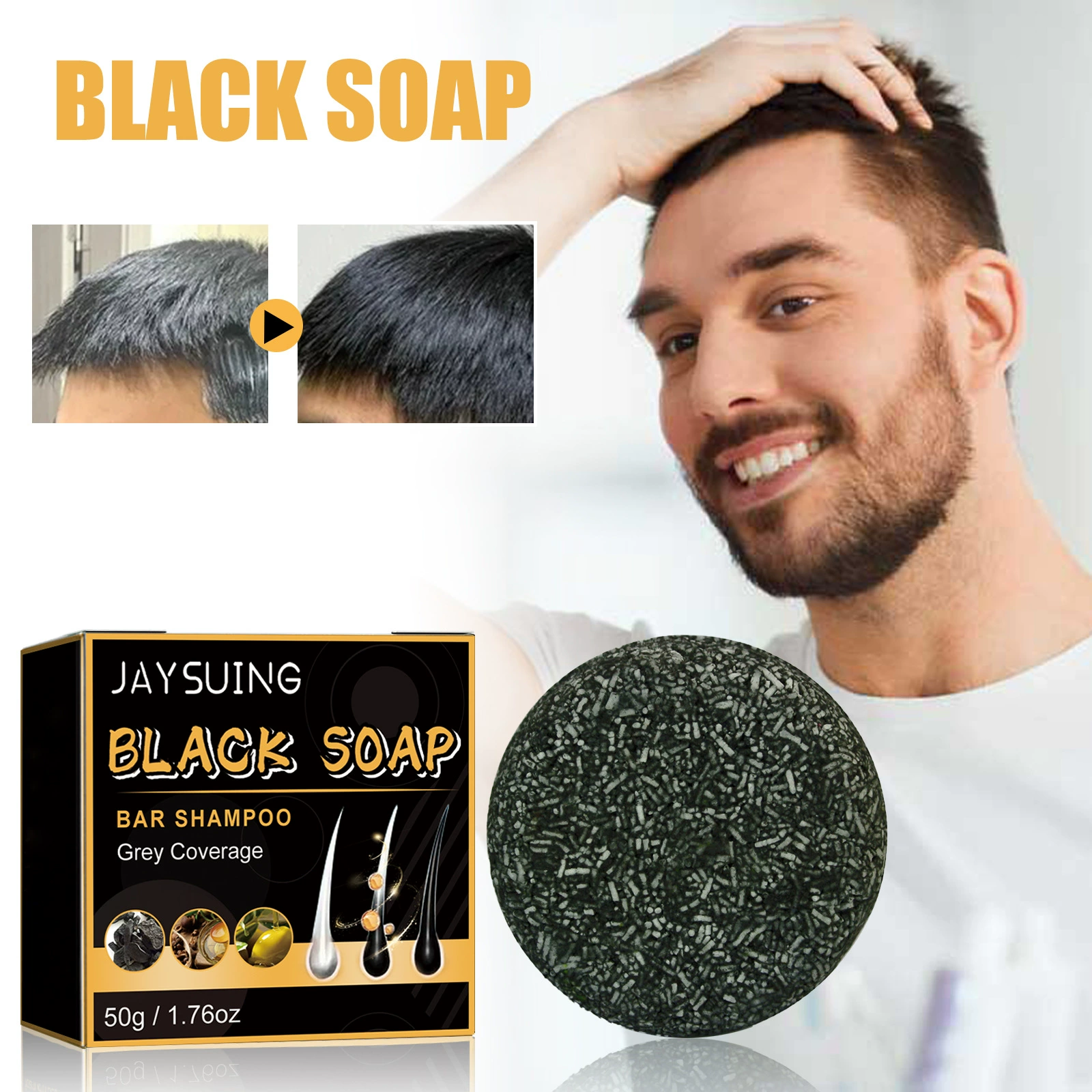 White Hair Repair Black Hair Care Nourishing Shampoo Smoothing Anti Dandruff Natural Hair Darkening Soap