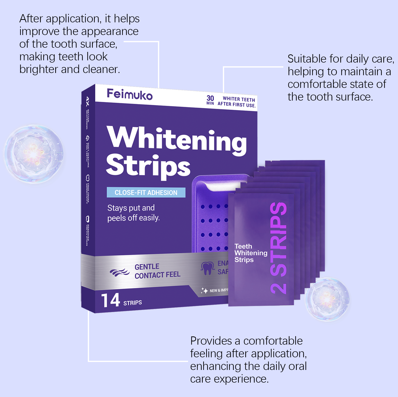 Purple Teeth Whitening Strips Oral Hygiene Fresh Breath Brighten Tooth Bleaching Long Lasting Oral Care Tooth Whitener Patches