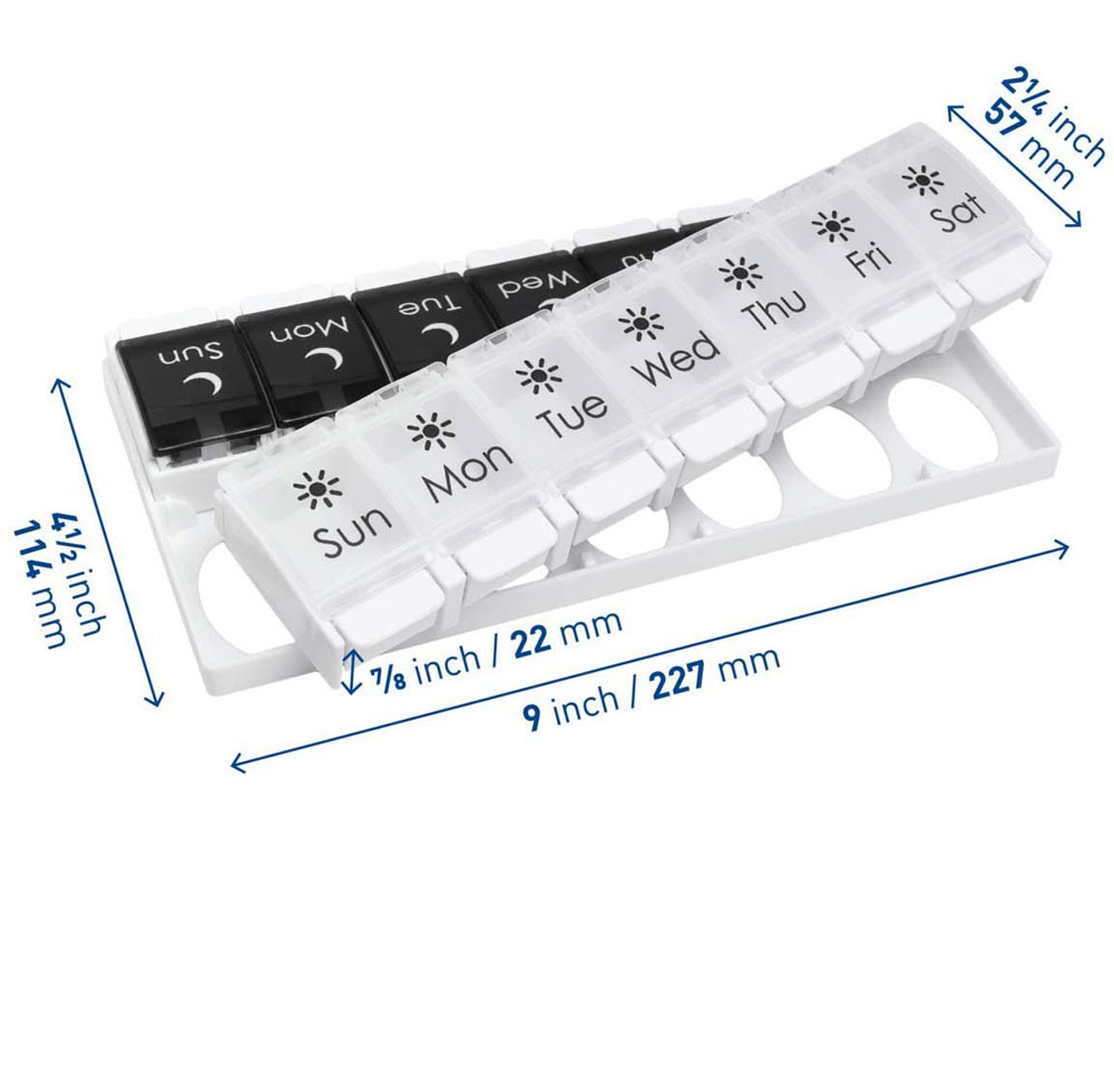 PortableTravel Large Weekly Pill Box Cases Organizer 7 Day 14 Grids Pills Container Storage for Tablets Medicine Vitamin Supplements Fish Oils