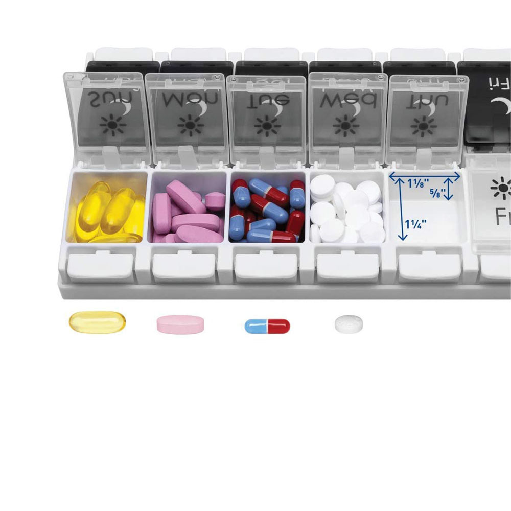 PortableTravel Large Weekly Pill Box Cases Organizer 7 Day 14 Grids Pills Container Storage for Tablets Medicine Vitamin Supplements Fish Oils