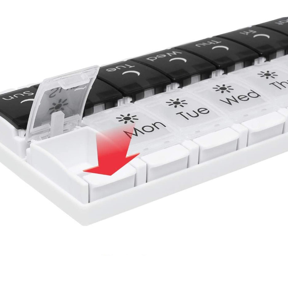 PortableTravel Large Weekly Pill Box Cases Organizer 7 Day 14 Grids Pills Container Storage for Tablets Medicine Vitamin Supplements Fish Oils