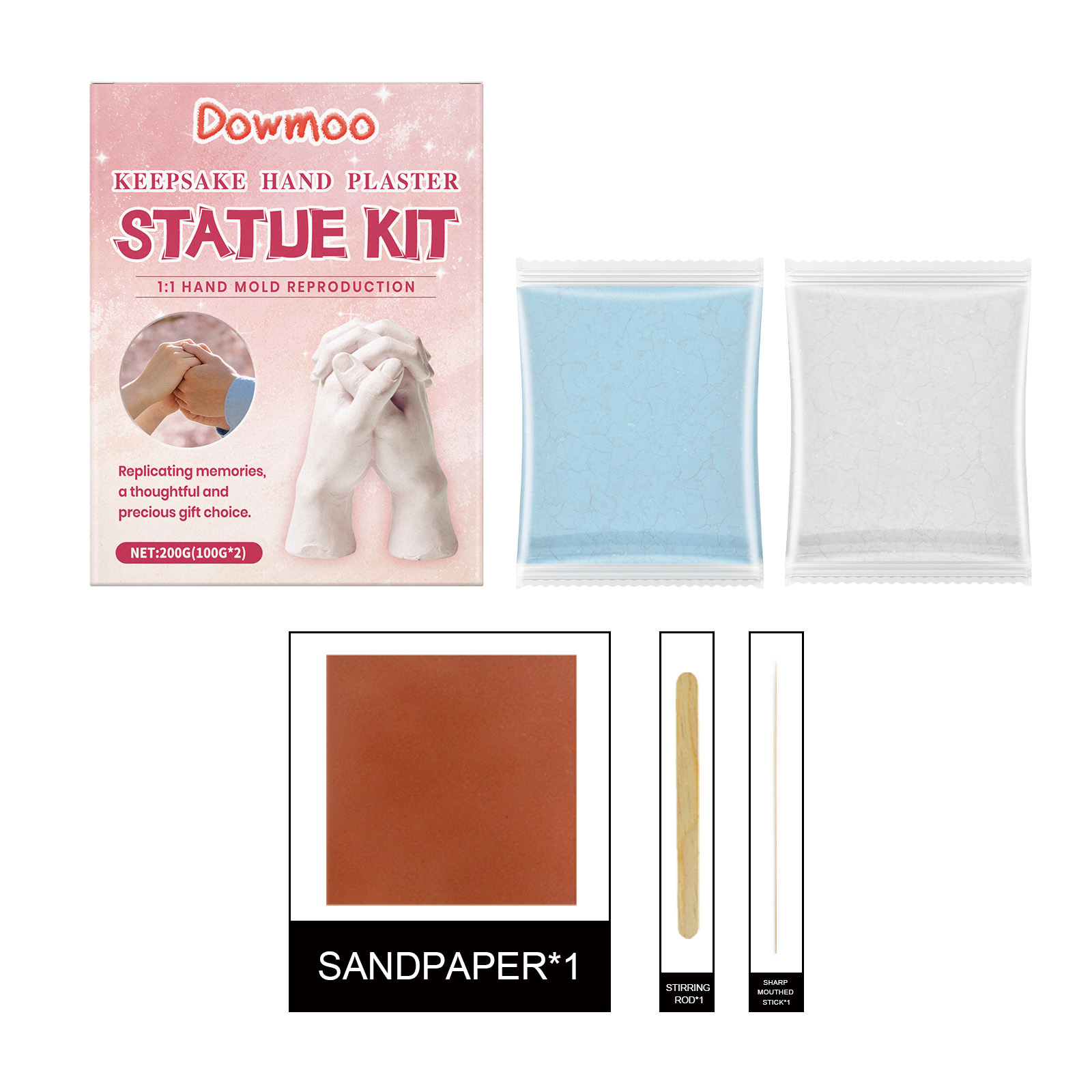 (Pink) Handprint Mold Powder Kit 3D Hand Clone Plaster DIY Souvenir Gift Casting Model Making Material ﻿