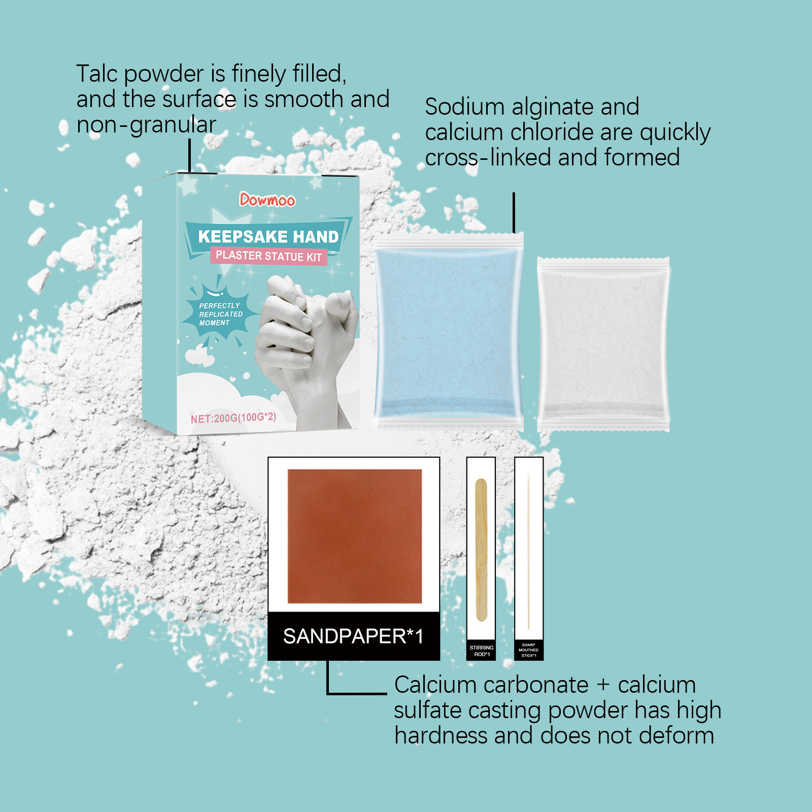 (Green) Handprint Mold Powder Kit 3D Hand Clone Plaster DIY Souvenir Gift Casting Model Making Material ﻿