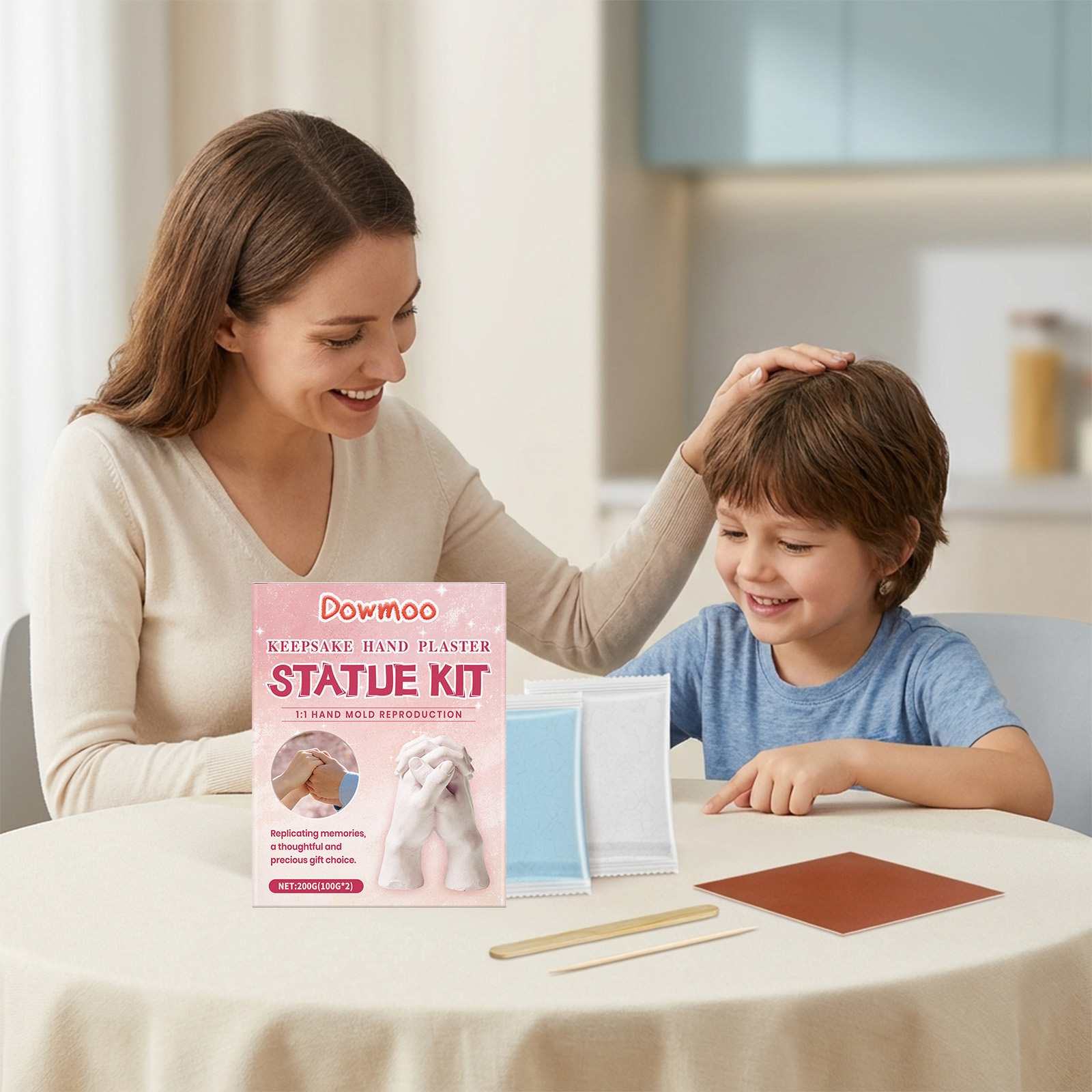 (Pink) Handprint Mold Powder Kit 3D Hand Clone Plaster DIY Souvenir Gift Casting Model Making Material ﻿