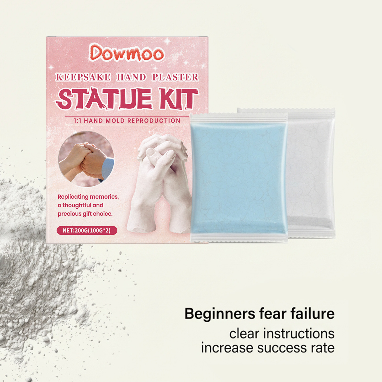 (Pink) Handprint Mold Powder Kit 3D Hand Clone Plaster DIY Souvenir Gift Casting Model Making Material ﻿