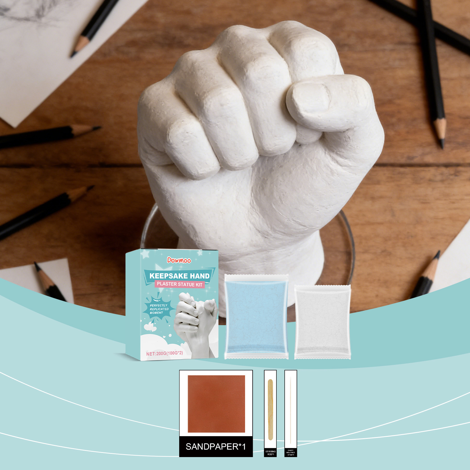 (Green) Handprint Mold Powder Kit 3D Hand Clone Plaster DIY Souvenir Gift Casting Model Making Material ﻿