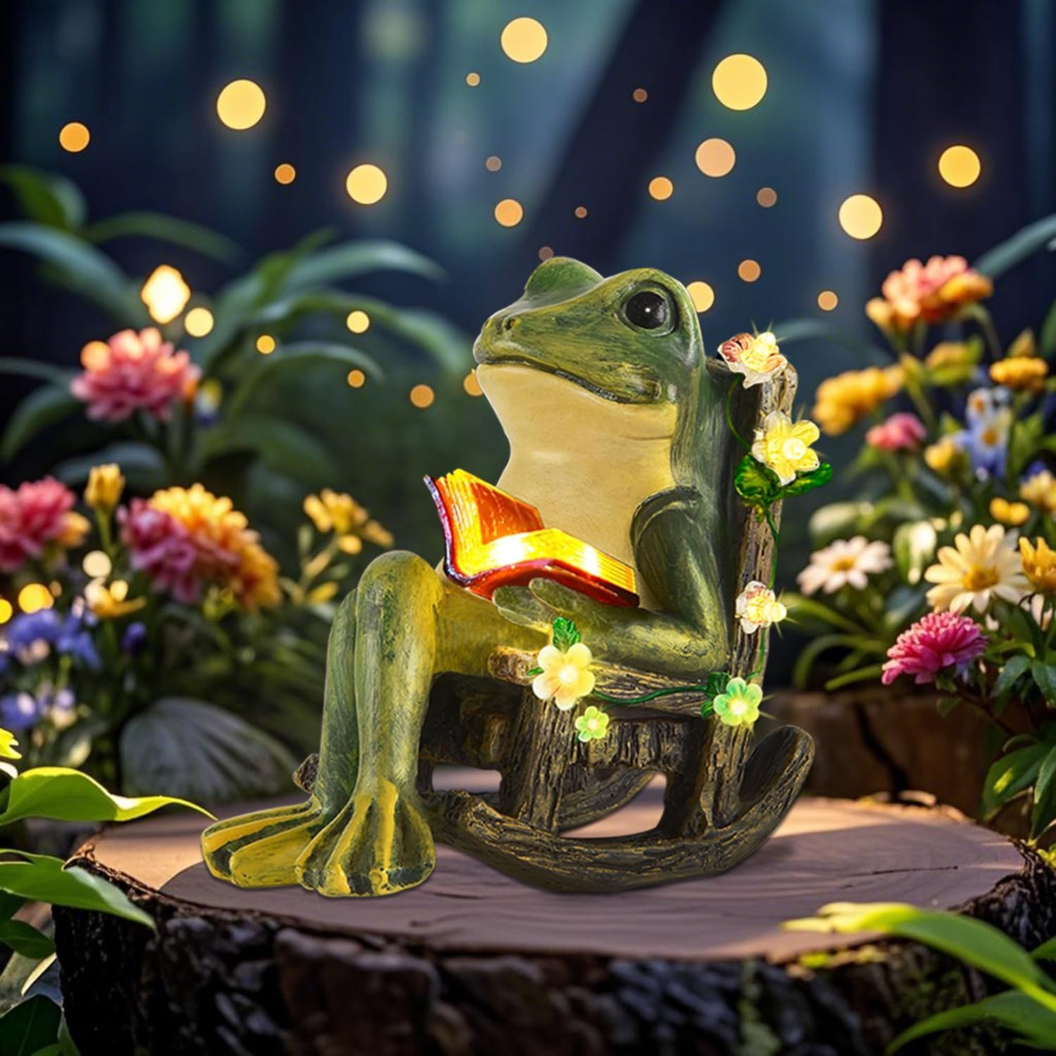 Solar Powered Miniature Frog Garden Statues Ornaments with Succulents Decorations and 7 LED Lights Outdoor for Patio Yard Balcony Birthday Gifts for Women Mum 
