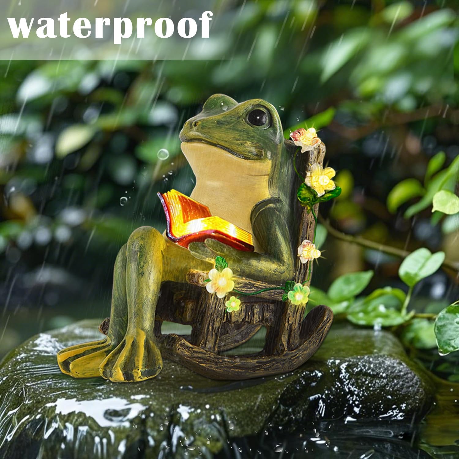 Solar Powered Miniature Frog Garden Statues Ornaments with Succulents Decorations and 7 LED Lights Outdoor for Patio Yard Balcony Birthday Gifts for Women Mum 