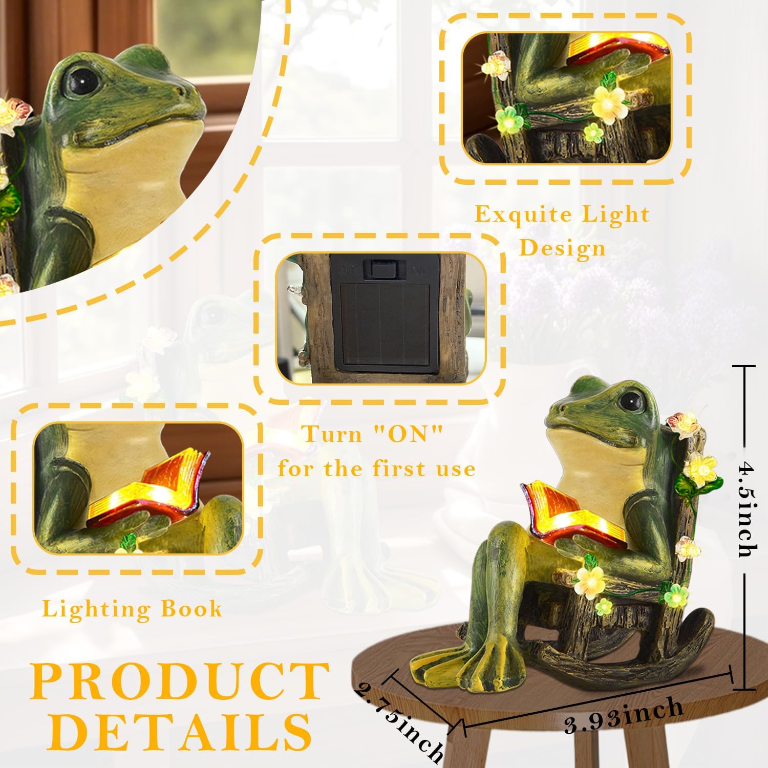 Solar Powered Miniature Frog Garden Statues Ornaments with Succulents Decorations and 7 LED Lights Outdoor for Patio Yard Balcony Birthday Gifts for Women Mum 