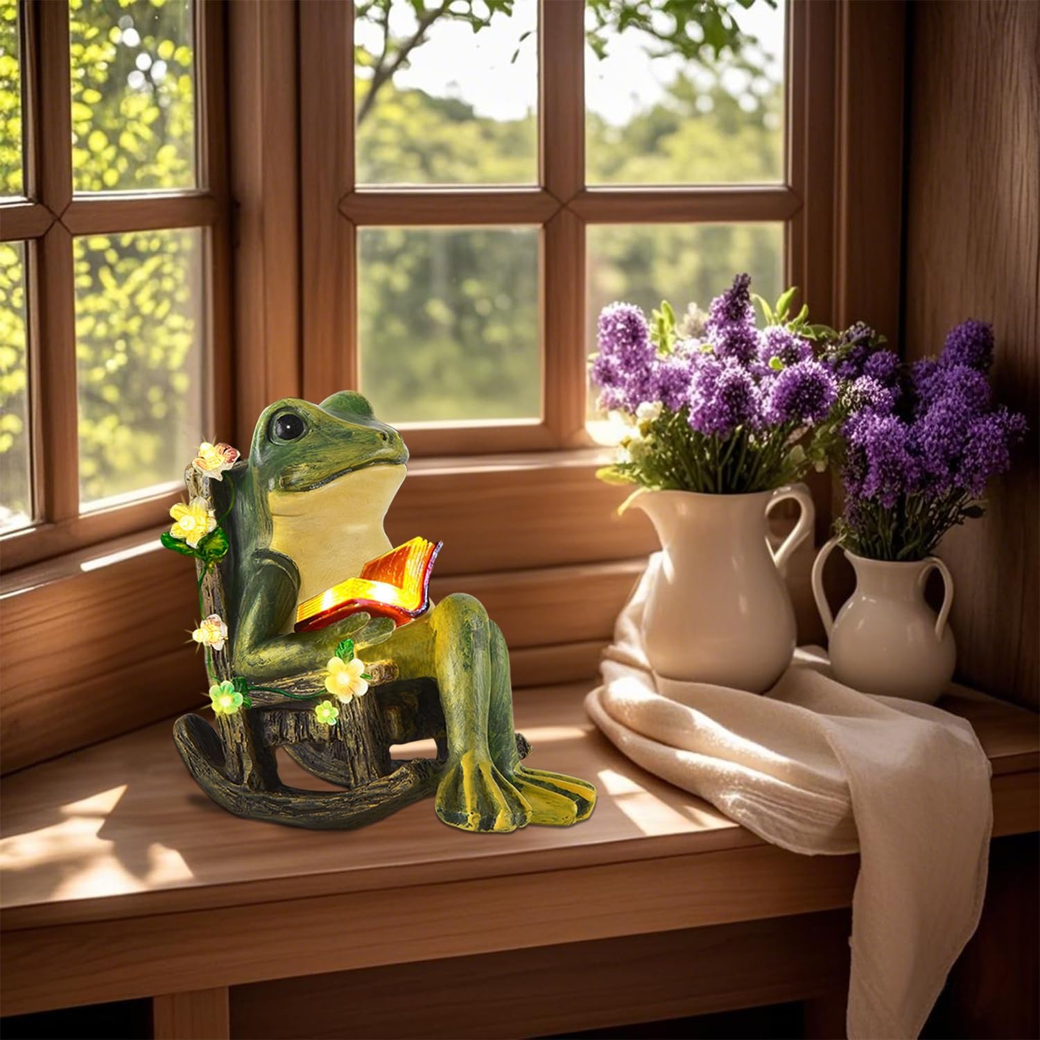 Solar Powered Miniature Frog Garden Statues Ornaments with Succulents Decorations and 7 LED Lights Outdoor for Patio Yard Balcony Birthday Gifts for Women Mum 