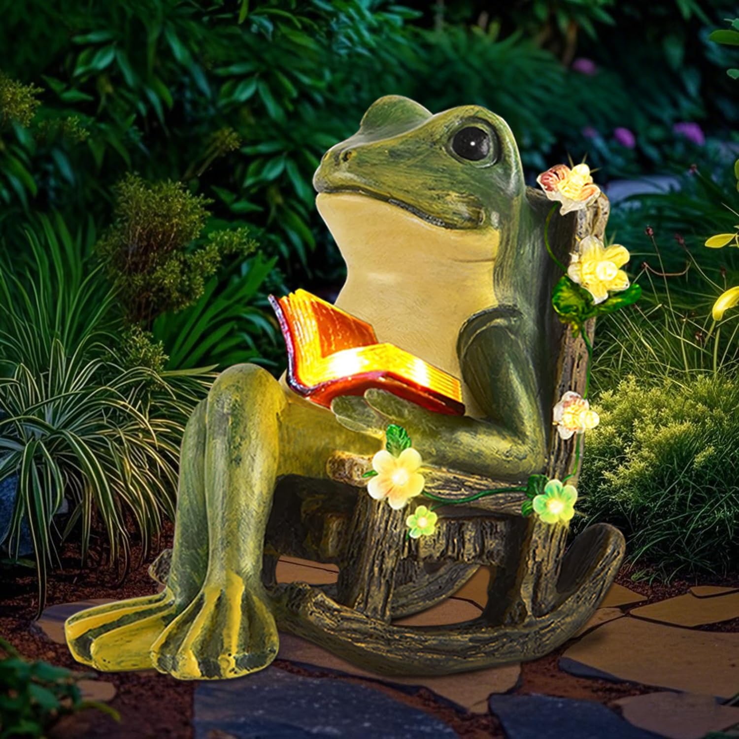Solar Powered Miniature Frog Garden Statues Ornaments with Succulents Decorations and 7 LED Lights Outdoor for Patio Yard Balcony Birthday Gifts for Women Mum 