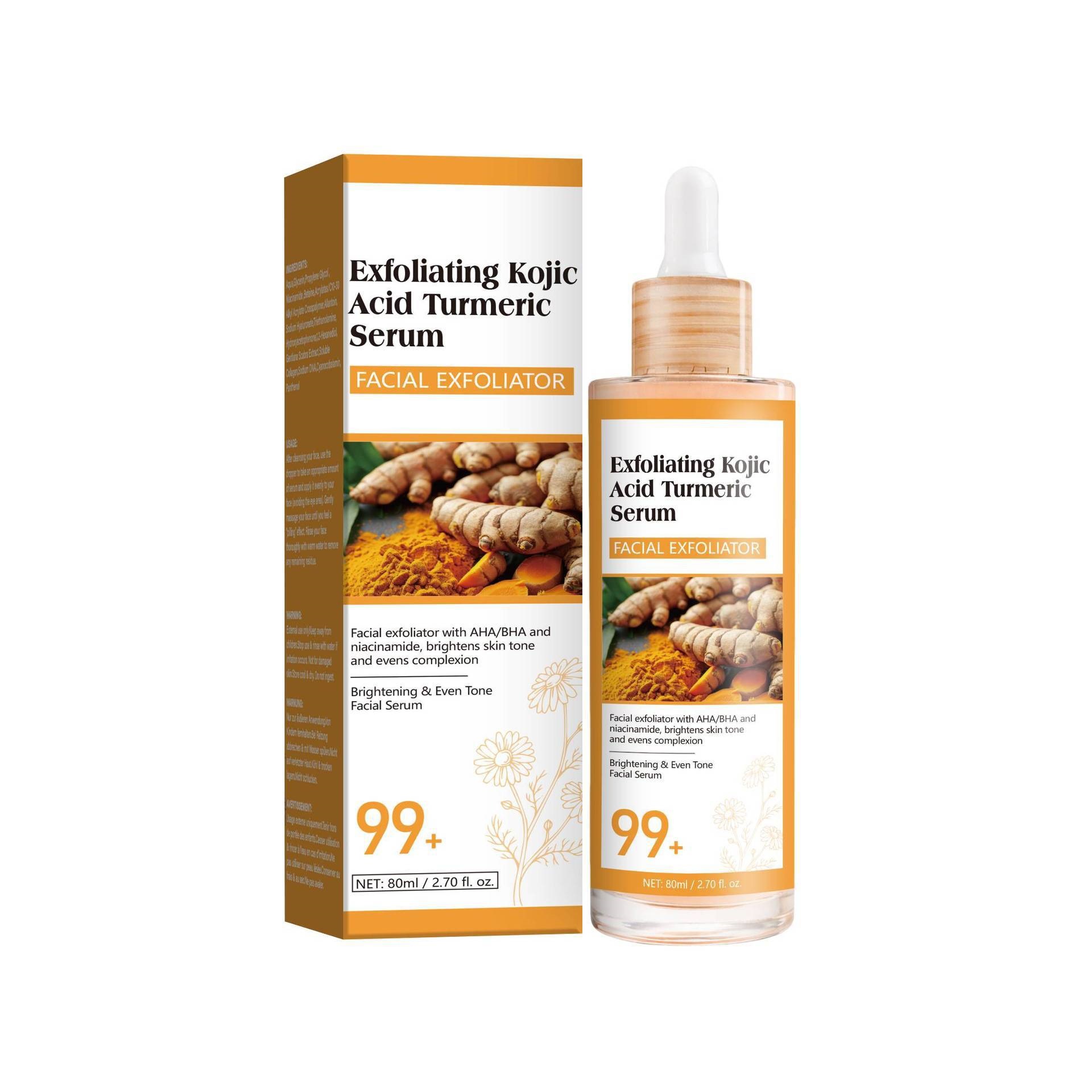 Exfoliating Kojic Acid Turmeric Serum For Brightening Smoothing And Even Skin Tone Daily Renewal Treatment