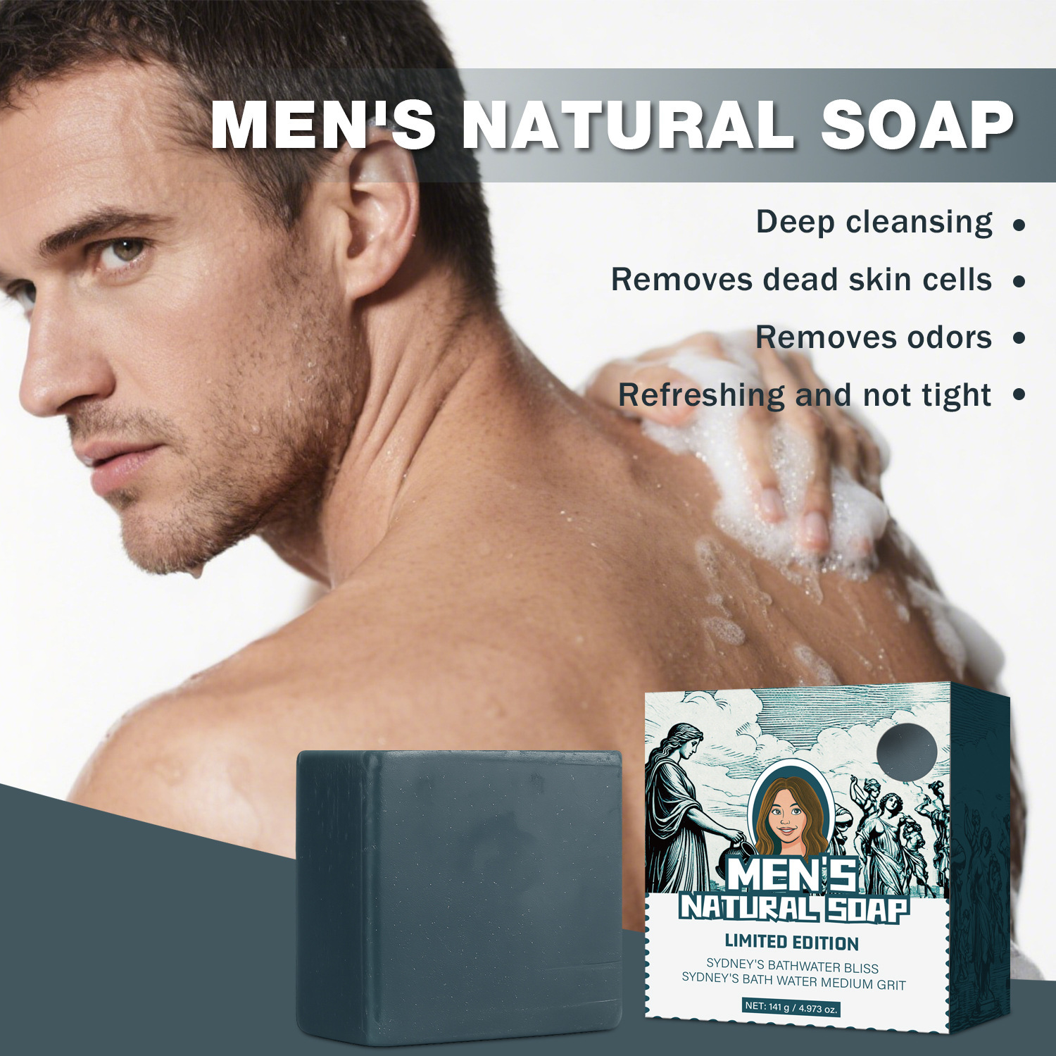 Men Natural Soap Bar Deep Cleansing For Face And Body Long Lasting Fragrance Daily Shower And Grooming 1pc