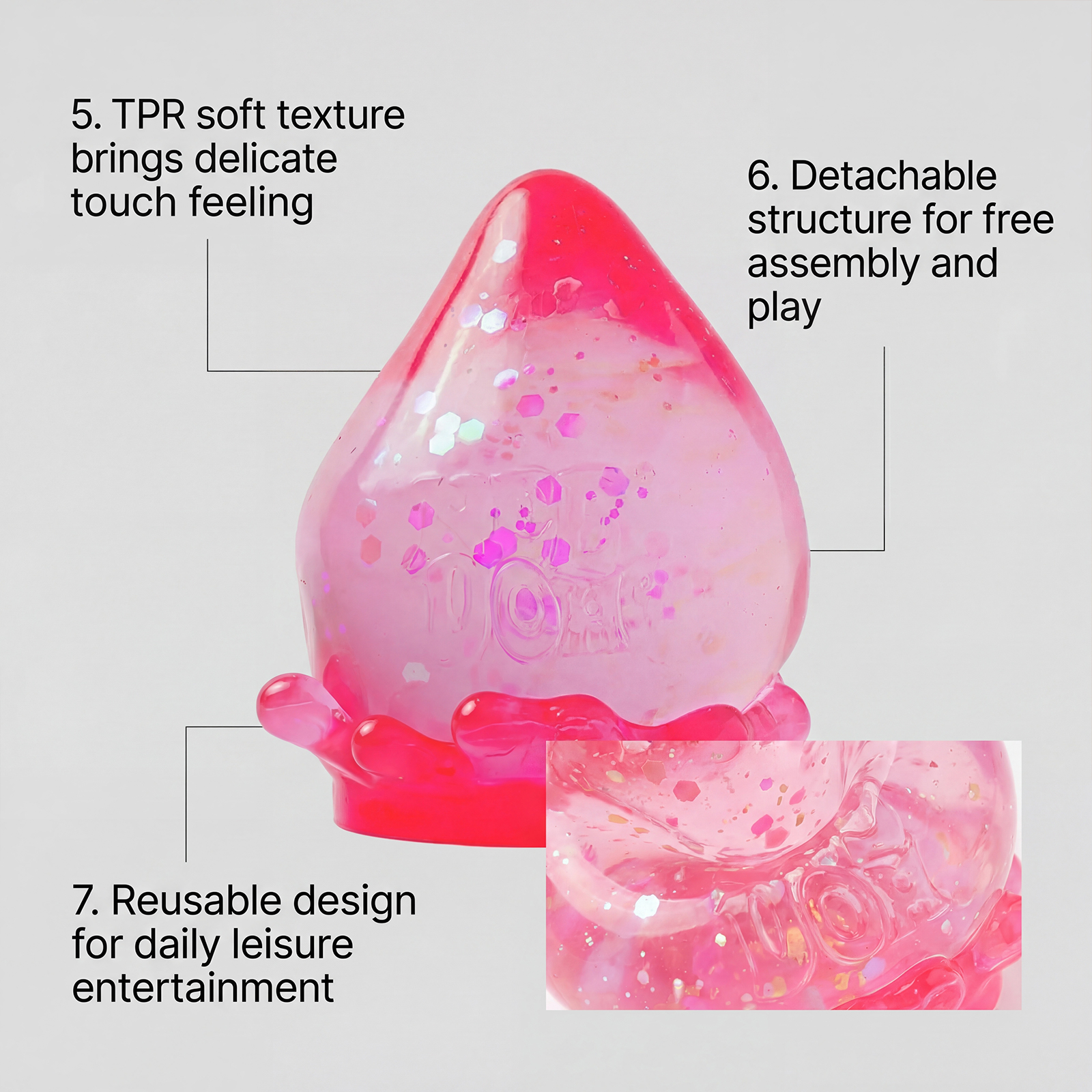 (Pink) Dreamy Fallen Leaf Sensory Toy Purple Tear Drop Shape Detachable Base Finger Knead Stress Relief Daily Relax Play
