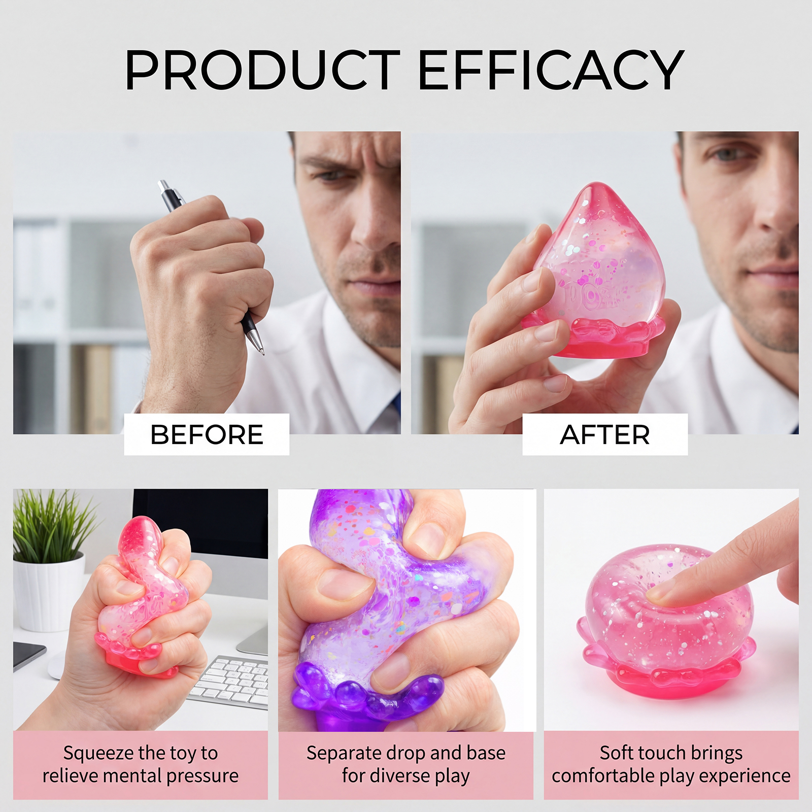 (Pink) Dreamy Fallen Leaf Sensory Toy Purple Tear Drop Shape Detachable Base Finger Knead Stress Relief Daily Relax Play