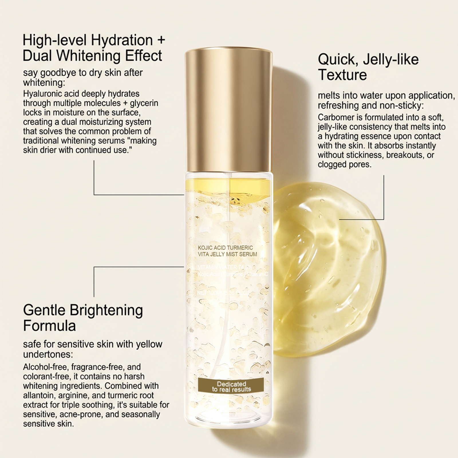 Yellow Hydrating Jelly Essence Smooth Watery Soft Texture Deep Moisturizing Gentle Daily Facial Skin Care