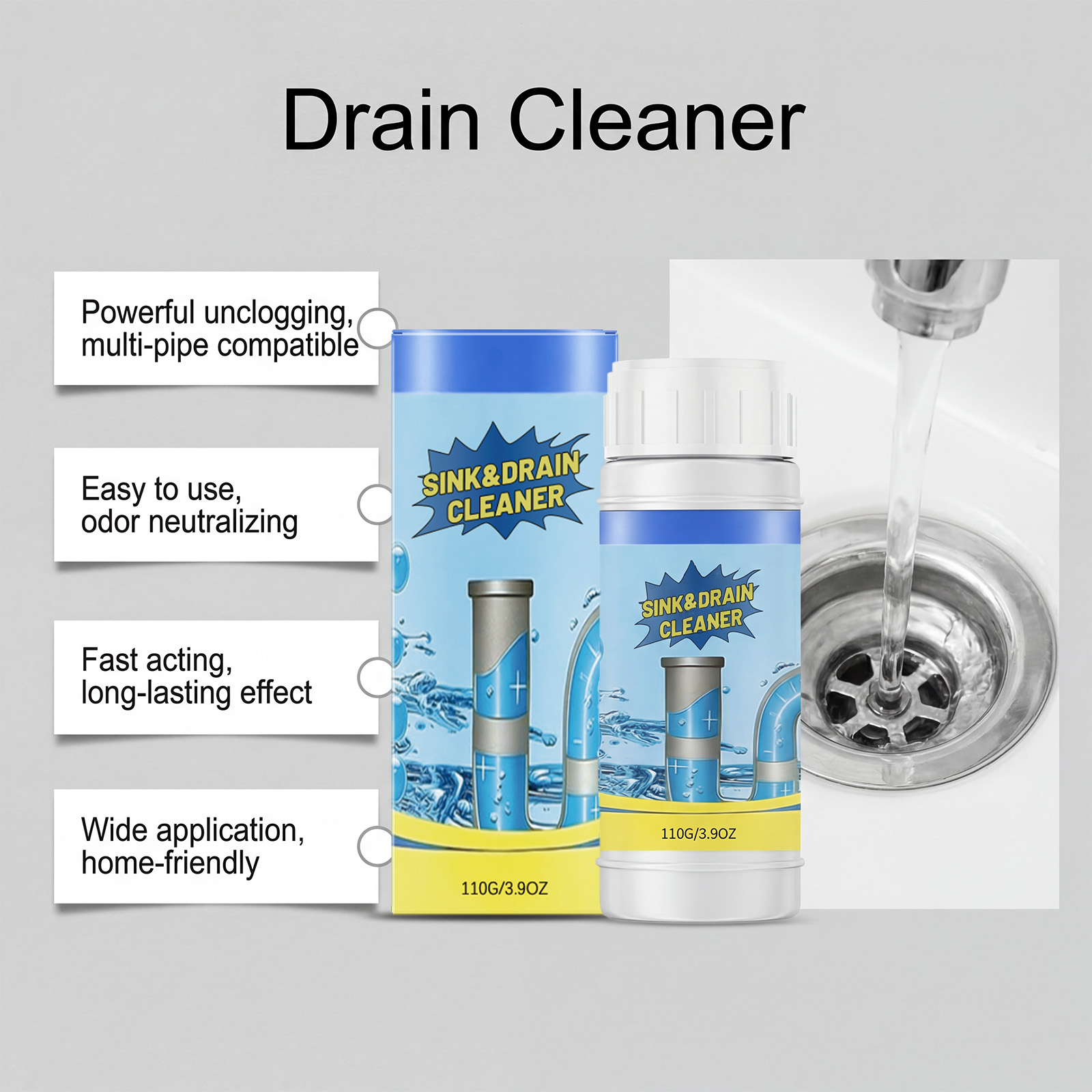 Pipe Cleaner Dissolves Grime Unclogs Pipes Removes Bad Odors Toilet Floor Drain Kitchen Lines