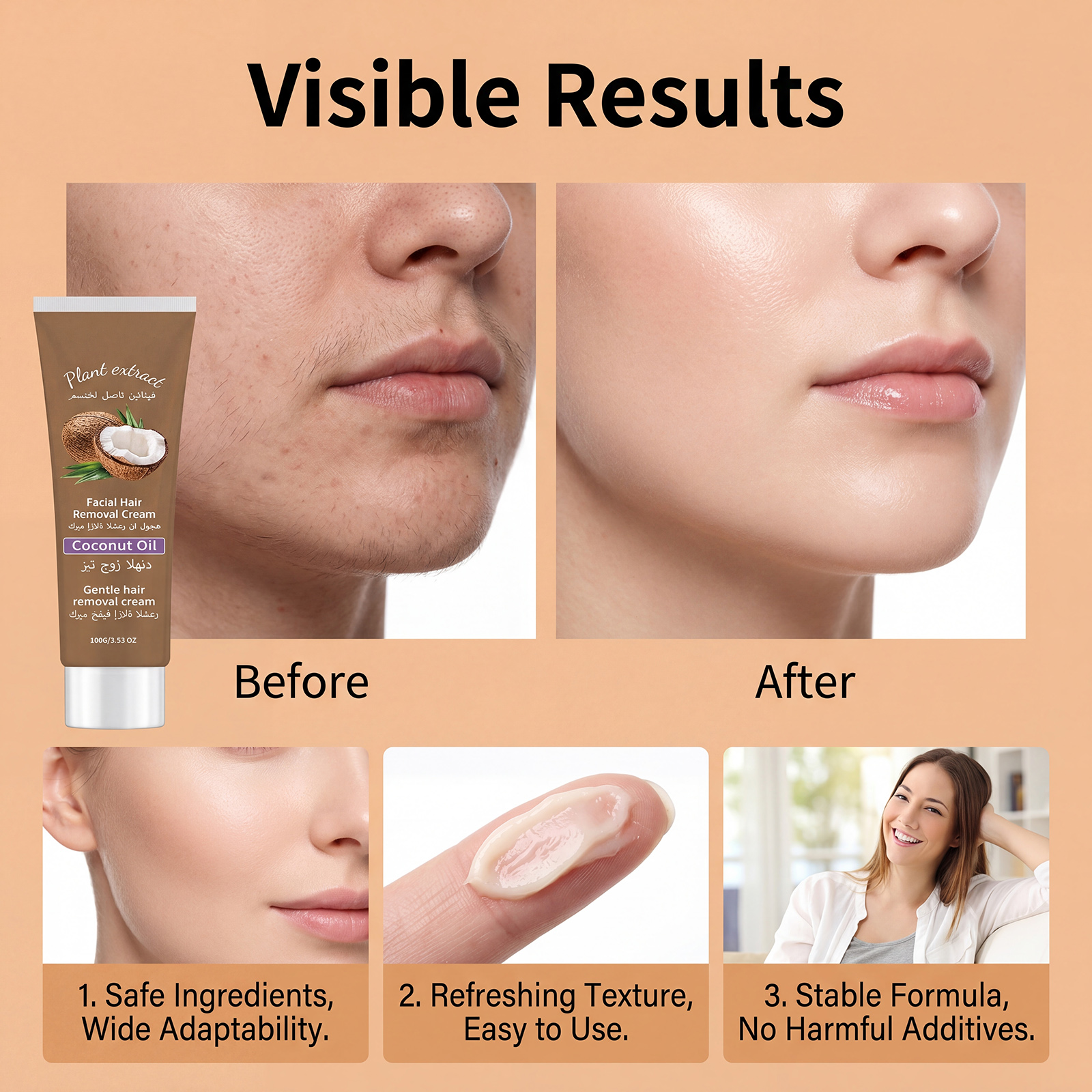 Facial Hair Removal Cream Gentle Cleansing Delicate Smooth Skin Portable Easy Operation Downy Lip Hair