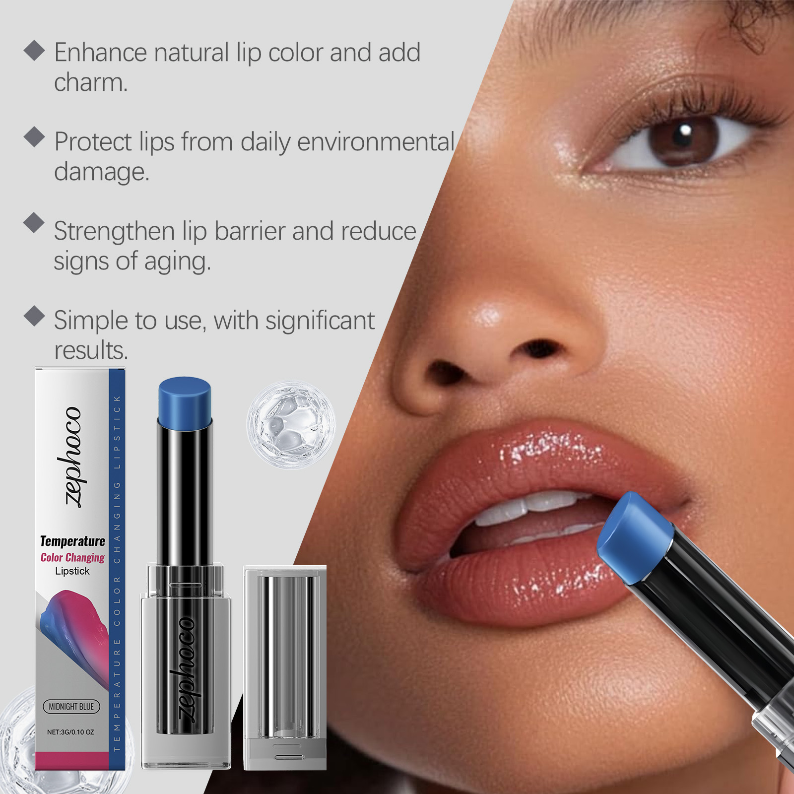 (Midnight Blue) Temperature Changing Lip Balm Care Nourish Moisturize Hydrate Improve Dry Lip Skin Balm
