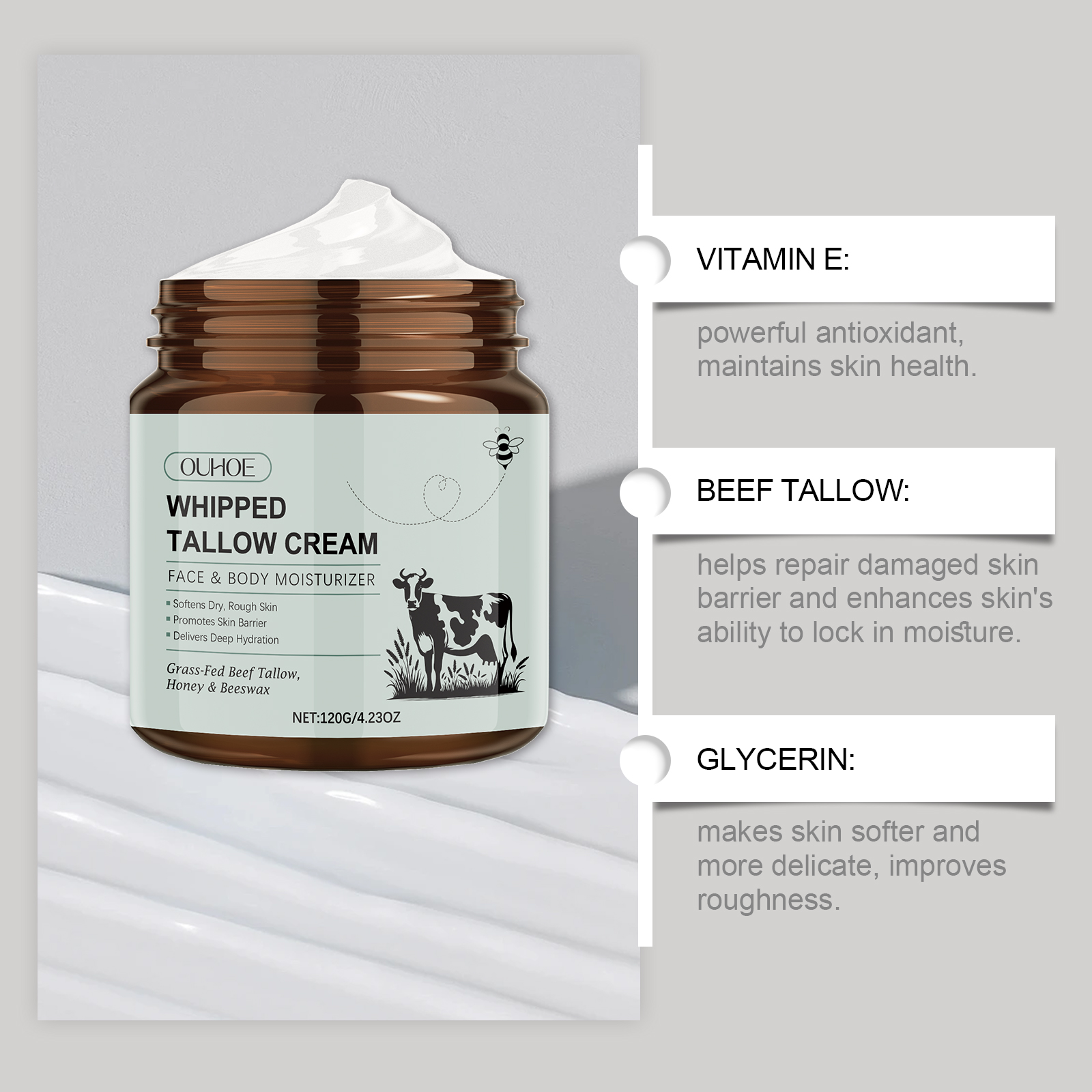 Tallow Moisturizing Body Cream Nourishes Hydrates Softens Tightens Skin For Body Care
