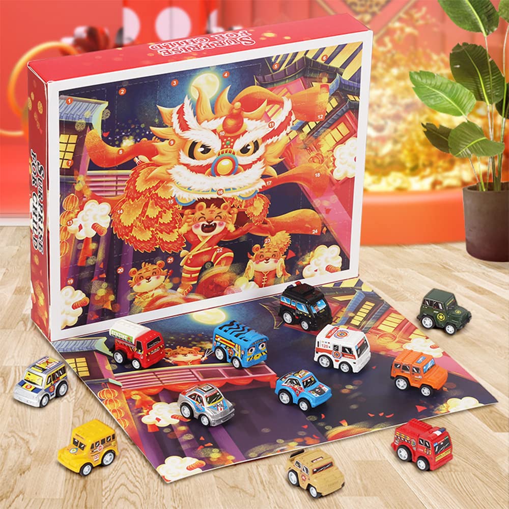 Christmas Advent Calendar with 24Pcs Pull Back Vehicle Toys 2022 24 Days Christmas Countdown Collectible Race Car Playset Souvenir Xmas Decoration Kids Boys Toddlers Party Favors Festive Present Blind Box Surprise Gift