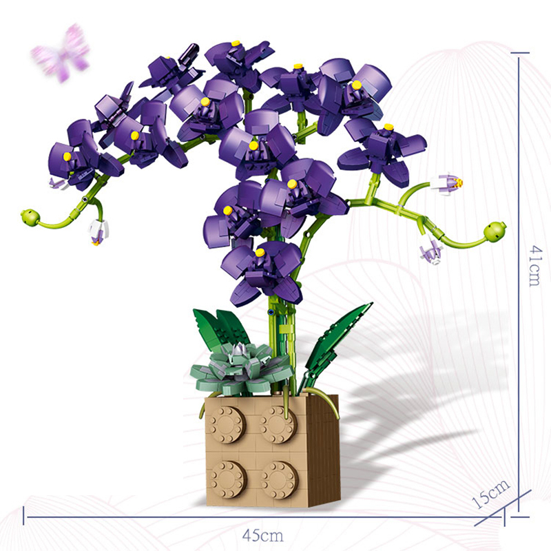 (Purple) Building Block Flower Orchid Series Bonsai Girl bricks Toy Flowers Adult Flower home decorationToys For Gifts