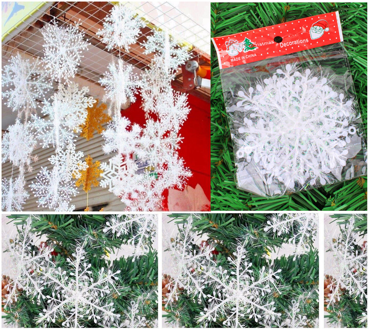 60pcs White Christmas Hanging Winter Artificial Snowflakes Xmas Tree Decor Party Ornaments 11cm Snow Fake Snowflakes Christmas decorations for home noel