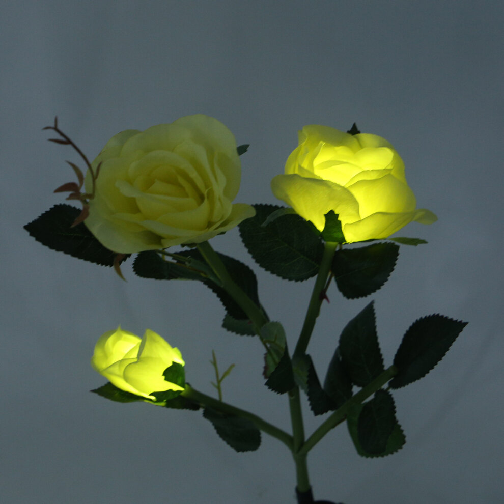 3 LED Solar Rose Lights Garden Lamps Yellow