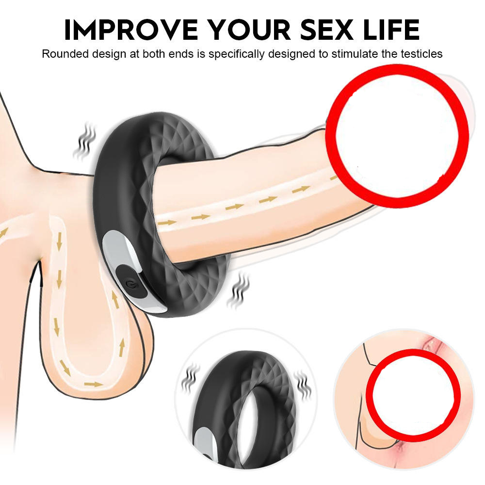 Penis Ring Vibrator Adult Sex Toy Silicone Vibrating Cock Ring 10 Mode USB Rechargeable Life Waterproof for Male Masturbation Men Gay Delay Ejaculation Black