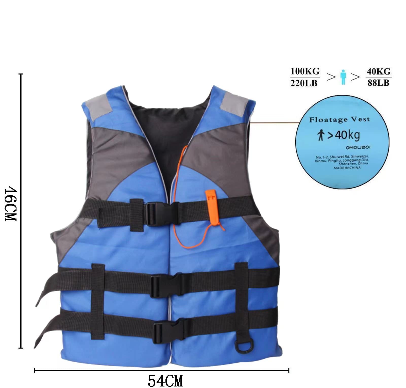 (Blue) Adult Life Jacket Vest Buoyancy Aid Unisex Adjustable Life Jacket Safety Swim Vest for Kayaking Paddle Boarding Fishing Surfing Snorkel Watersports Rafting Water Sport