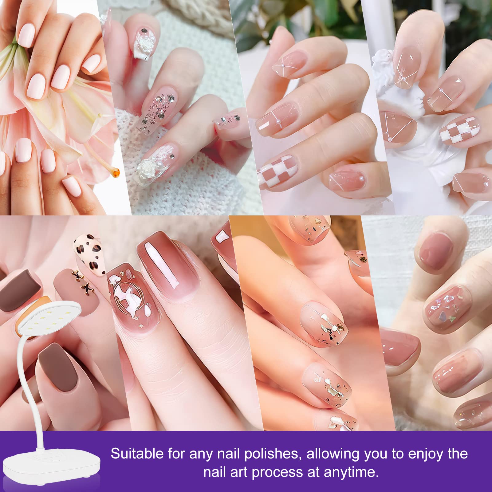 LED Nail Lamp Rechargeable Cordless UV Mini Nail Dryer Portable Nail Tips Glue Curing Lamp Manicure Table Model 12W Rotatable 60s USB Charing Timer Quick Dry for Home DIY Salon