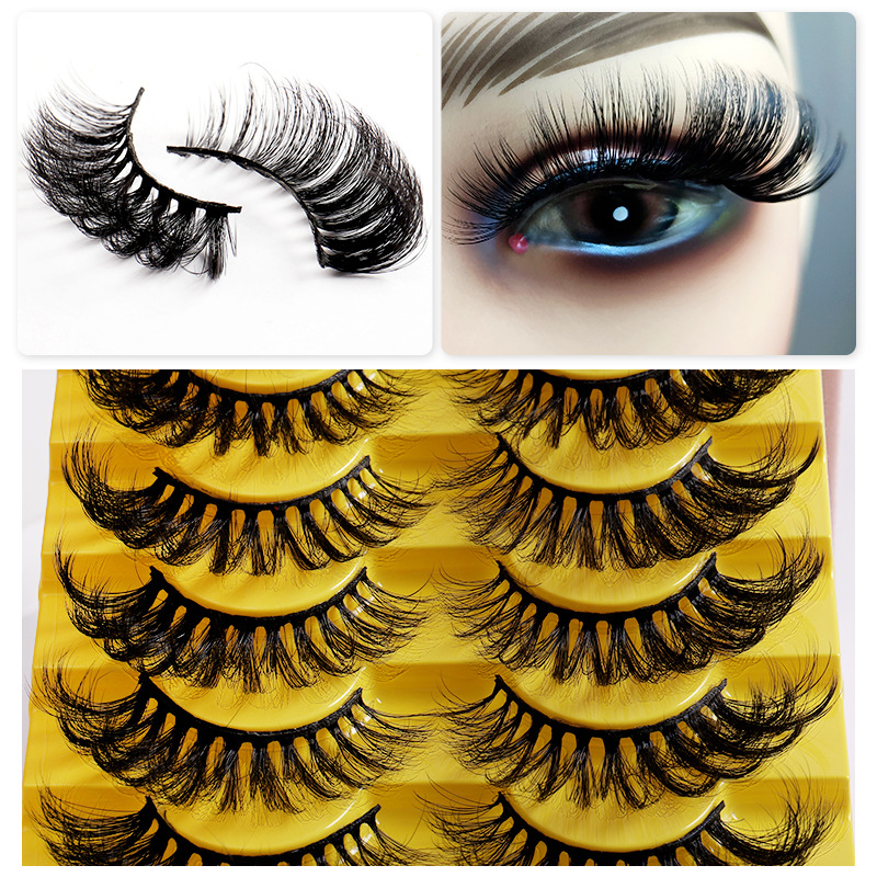 (Lash~915) False Eyelashes Cross Curling Eyelash Dense Extension Fake Eyelashes 6D Fluffy Wispy Faux Hair Reusable Beauty Eye Lashes for Party Makeup 9 Pairs