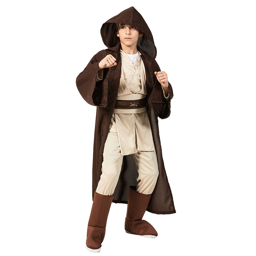 (110~120CM) Jedi Costume Kids Tunic Hooded Jedi Robes Medieval Fancy Dress Halloween Cosplay Party Costume